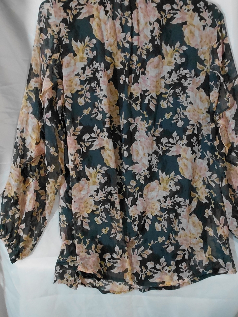 LC Lauren Conrad Black Floral Blouse with Pink & Cream Blooms - Picture 13 of 15